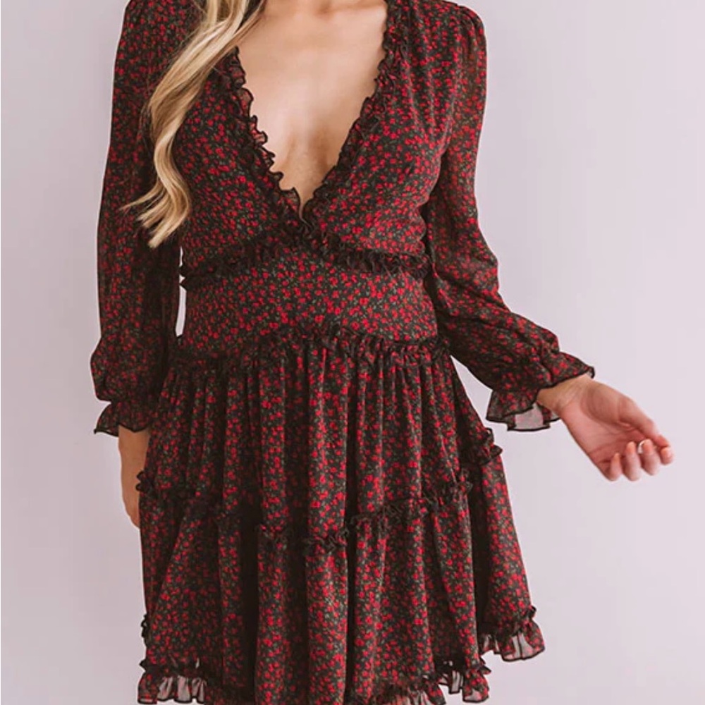 Elegant Black and Red Floral Dress
